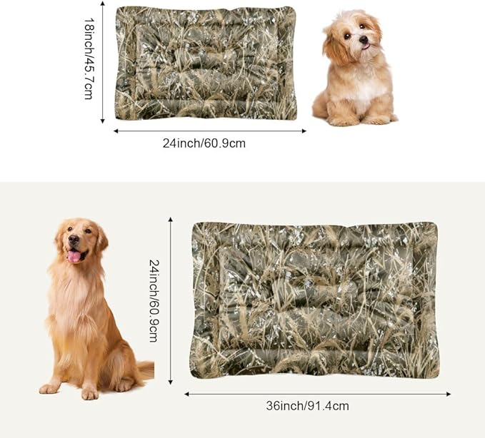Dry Grass Camouflage Dog Bed Crate Pad Mat Large Crate Pad Puppy Bed for Washable Non-Slip for Fluffy Dog Beds Medium Dogs Mattress Pillows Large Dogs Indoor Outdoor 24X18 Inch