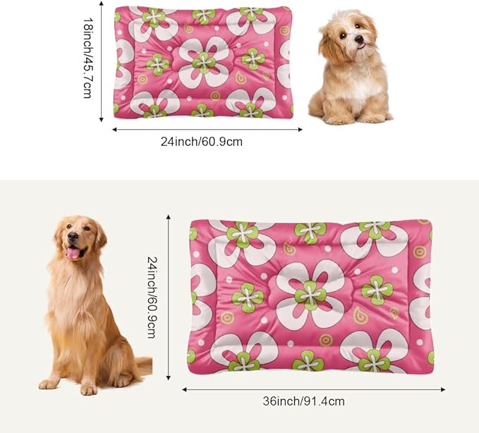 Pink Abstract Floral Corner Crate Dog Bed Pet Bed Mat Dog Beds Crate Pad Bedding for Washable Non-Slip Cushion Washable Pet Beds for Small Dogs Outdoor Mat Pillow Indoor Outdoor 24X18 Inch