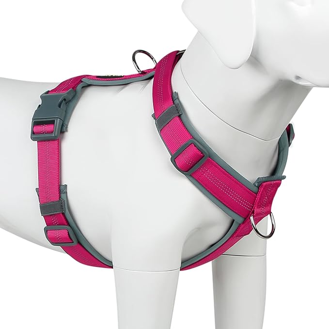 Plutus Pet No Pull Dog Harness, Adjustable Nylon Harness with Soft Padding, Reflective and Heavy Duty Dog Harness for Small, Medium, Large Dogs(Hot Pink, S)