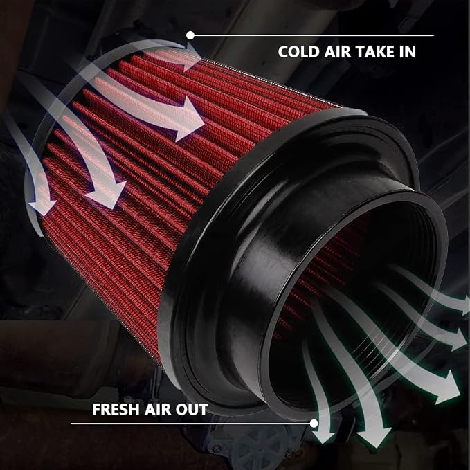 Red 3" 76mm Inlet Cone Replacement Dry Air Filter High Flow Car Performance