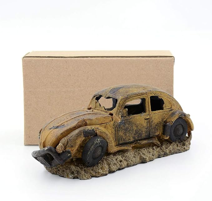 boxtech Decorations for Aquarium, Aquarium Resin Ornament Decorations, Imitation Car Wreck for Air Bubble Stone Oxygen Pump Fish Tank
