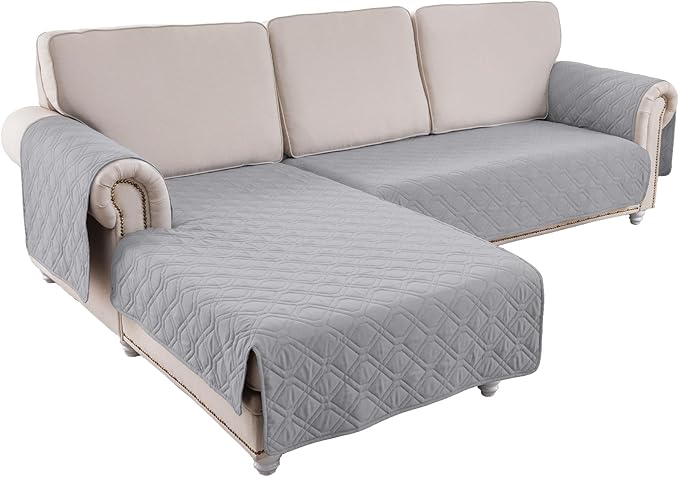 ele ELEOPTION 100% Waterproof 2 Piece Couch Cover Pet Blanket Sectional L Shape Sofa Cushion Cat Dog Bed Cover (Chaise Lounge + 2 Seat Covers) Light Gray