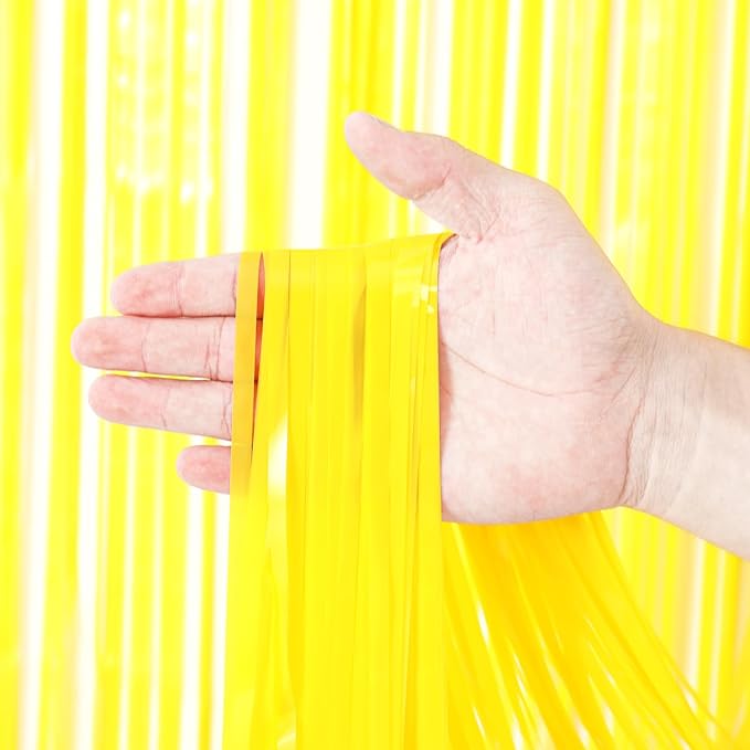 3 Pack 3.3 x 8.2 ft Pastel Yellow Foil Fringe Backdrop Curtains, Tinsel Streamers Birthday Party Decorations, Fringe Backdrop for Graduation, Baby Shower, Gender Reveal, Disco Party