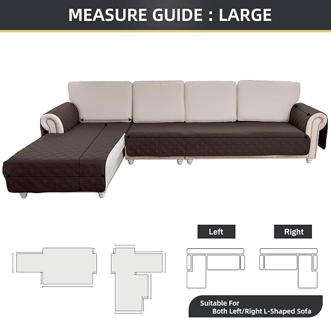 ele ELEOPTION 100% Waterproof 2 Piece Couch Cover Pet Blanket Sectional L Shape Sofa Cushion Cat Dog Bed Cover (Chaise Lounge + 3 Seat Covers) Brown