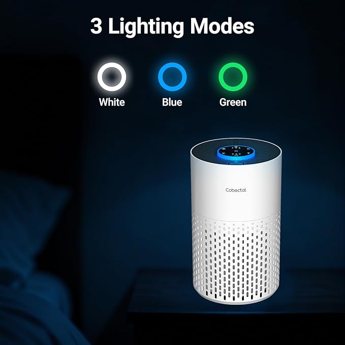 2 Pack Air Purifiers for Bedroom Home, Cobectal Air Cleaner with H14 True HEPA 3-in-1 Filter for Room up to 1050 ft², Sleep Mode & Aroma Function, Portable Air Purifiers for Office, Dorm, RVs, White