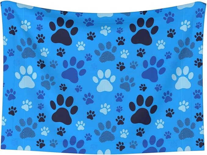 Double Sided Plush Pet Blanket with Cozy Dot Texture and Smooth Reverse, Blue Puppy Pug Dog Paw Print, Reversible Throw for Dogs Cats on Couches Beds Crates