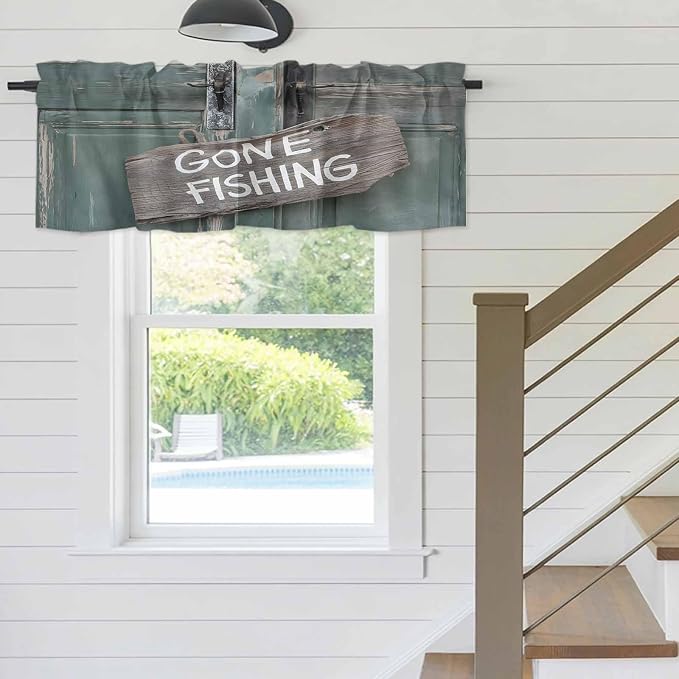 Gone Fishing Valances for Windows, Bronze Wood Grain Kitchen Valance Light