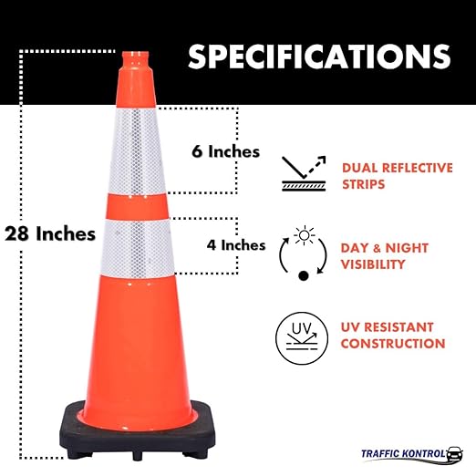 380 Pack 28" Inch Orange Traffic Safety Cones with Dual Reflective Collars - High Visibility Industrial Pylons Traffic Cones for Road, Parking Lots, Driving, Construction