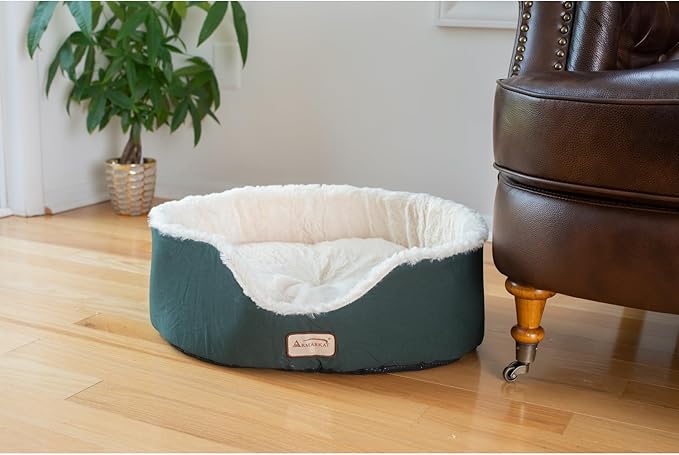 Retro Relaxation Oval Pet Bed - 16.5" L x 15" W x 8" H - Canvas & Plush, Waterproof Base, Ideal for Cats and Extra Small Dogs, Machine Washable