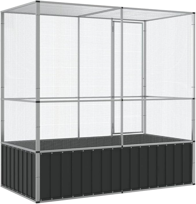 Large Metal Heavy Duty Walk-in Aviary Cage, Ample Activity Space Bird Cage with Lockable Door Also for Chickens and Rabbits, Silver 82.9"x42.1"x83.5" Steel,-510
