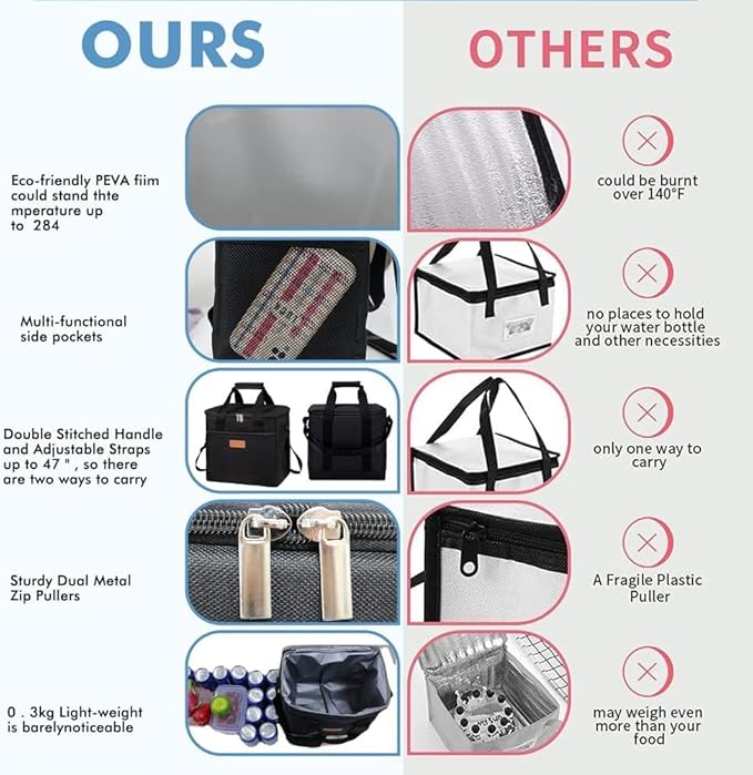 Iknoe Large Cooler Bag Collapsible 24 Can Insulated Bags Leakproof Lunch Cooler Tote with Multi-Pockets for Adult Insulated Thermal Bag for Beach, Picnic, Office Work (New Black)