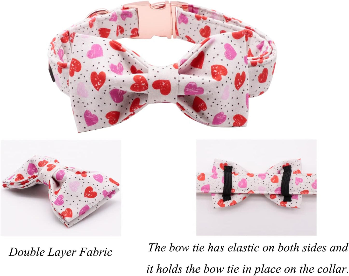 Lionet Paws Valentines Day Dog Collar with Bowtie, Dog Bowtie Collar with Metal Buckle for Dogs and Cats, Adjustable Comfortable Dog Collar Girl Boy Gift，XXS, Neck 7-11 in