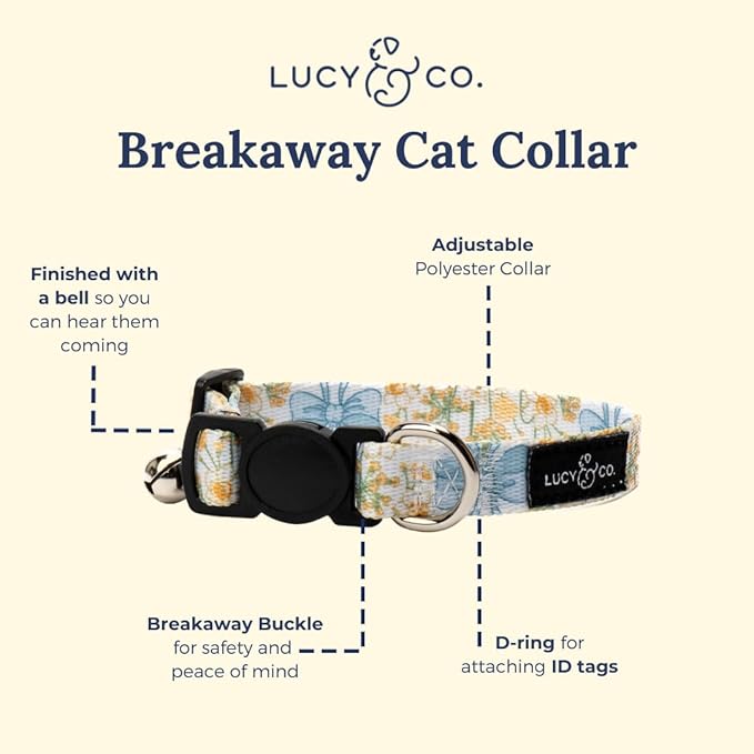 Lucy & Co. Sunshine and Daffodils Breakaway Cat Collar, Adjustable Safety Breakaway Buckle, Cute Printed Cat Collar, Small