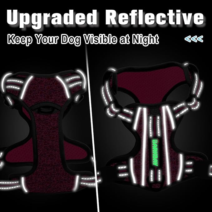BARKBAY Dog Harness No Pull with ID Tag Pocket - Heavy Duty, Reflective, Easy Control for Large Dogs(Pink/Black,L)