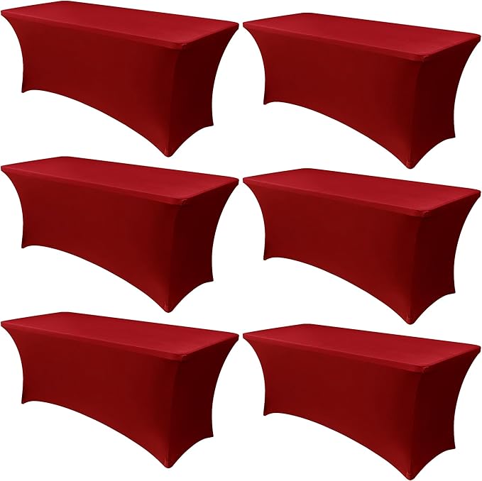 Obstal 6 Pack Stretch Spandex Red Table Covers for 6 Foot Tables - 6 FT Universal Rectangular Fitted Tablecloth Protector for Wedding, Banquet, Party, 72 Length x 30 Width x 30 Height Inches