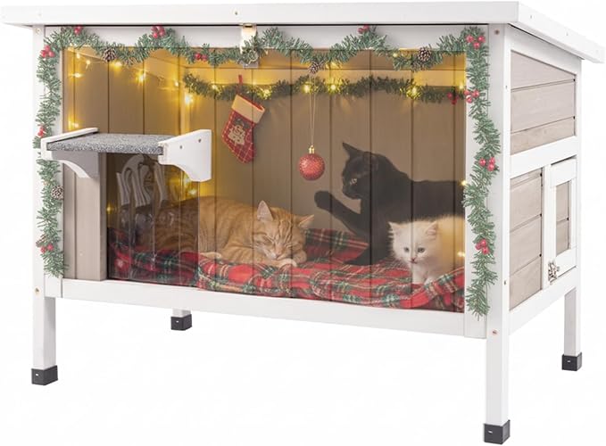 Insulated Outdoor Cat House, Feral cat House for Outside Weatherproof, Removable Bottom, and Lockable Escape Door – Feral Cat Shelter for Winter Protection,30" W × 16.5" D × 14.6" H Interior
