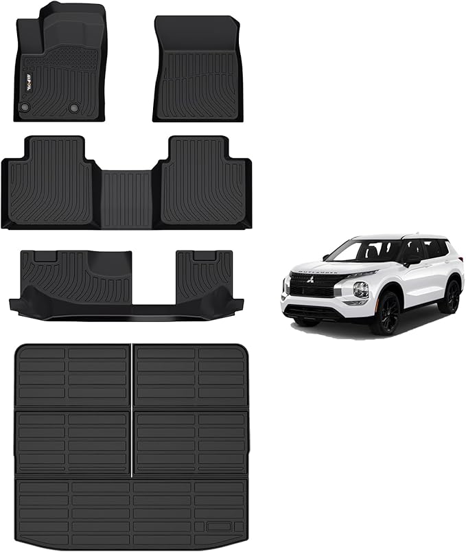 AIPOIL® Floor Mats & Cargo Liner Set for Mitsubishi Outlander 2022-2025 (Not for PHEV or Sport Models) | Fits 1st & 2nd & 3rd Row | All Weather Protection Automotive, Black.