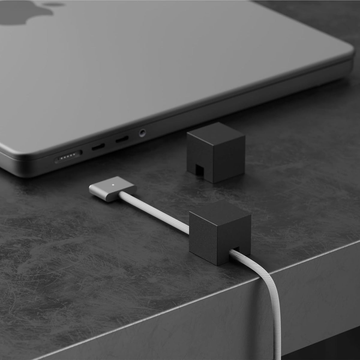 (2 PCS - Black) Metal Cord Holder, Weighted Cable Organizer or Management, Heavy Wire Keeper for Nightstand, Bedside Table, Desk - N2U Cube Cords Strap for Phone USB-C, Lightning Charger Cables