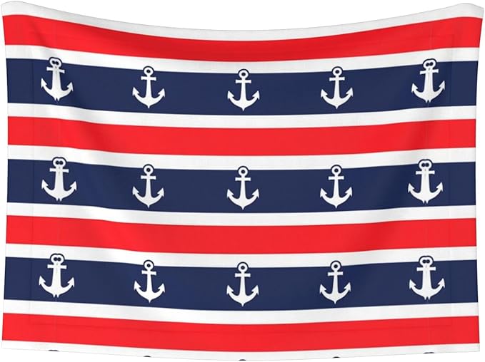 Reversible Pet Blanket for Sofa Protection Pet Comfort, Nautical Anchor Seamless Pattern Blue and Red Stripe, Double Sided Design with Cozy Nubby Nap Side and Durable Smooth Play Side