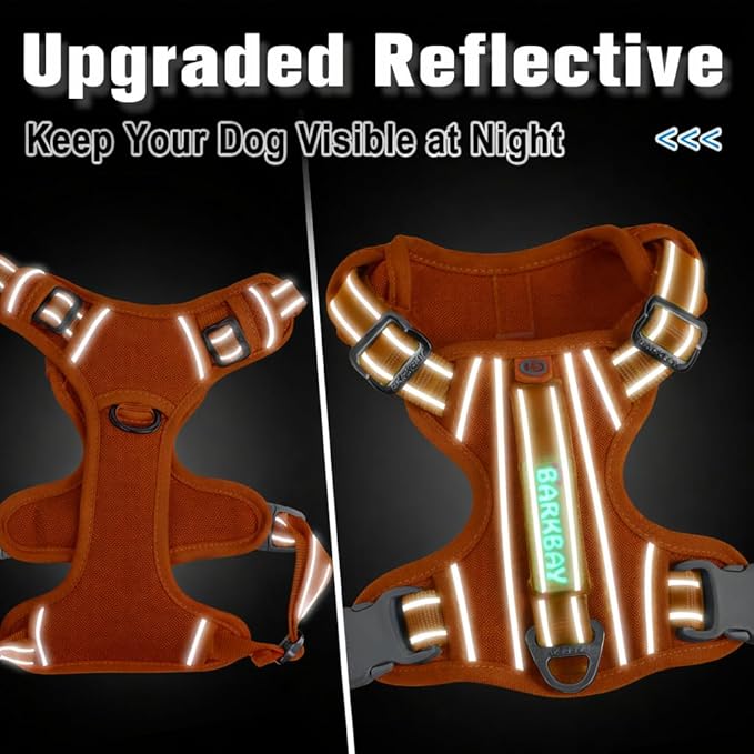BARKBAY Dog Harness No Pull Oxford with ID Tag Pocket - Heavy Duty, Reflective, Easy Control for Large Dogs(Pumpkin Oxford,XS)
