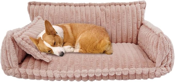 Pet Couch Calming Bed, Pet Couch with Removable Washable Cover, Plush Pets Sofa for Indoor Use, Supportive Orthopedic Dog Bed (Pink)