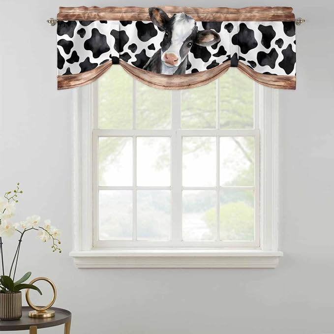 Cow Printed Tie Up Valance Curtains