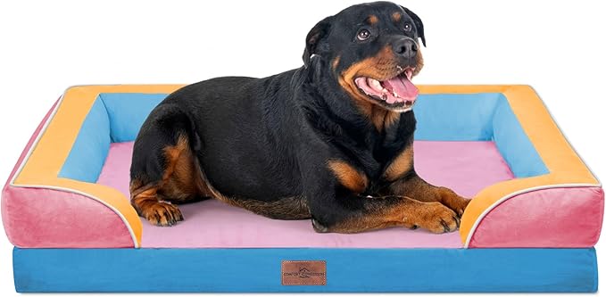Comfort Expression Orthopedic Dog Bed for Extra Large Dogs 45x35 Inch, Waterproof Egg Crate Foam XL Pet Bed with Removable Bolsters, Dog Couch with Washable Cover & Non-Slip Bottom, Bubblegum Cove