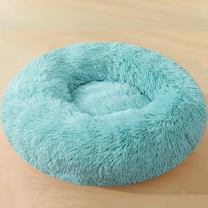 Large Calming Dog Bed, 47 Inch Anti-Anxiety Donut Dog Cuddler Cat Bed, Warming Cozy Soft Dogs Round Bed, Fluffy Faux Fur Machine Washable Pet Cushion for Medium Large Dogs & Cats (Light Green)