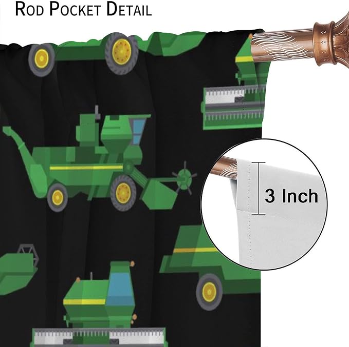 Kids Agriculture Machine Window Curtains, Farm Equipment Tractors Transport