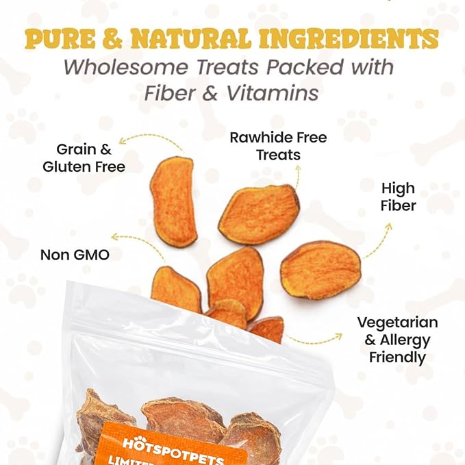hotspot pets Dehydrated Sweet Potato Dog Treats (2 Pound Bag)- All Natural Rawhide Free, Grain-Free, & High in Fiber- Ideal for Small to Large Dogs - Perfect Dog Chews for Training, or Treat