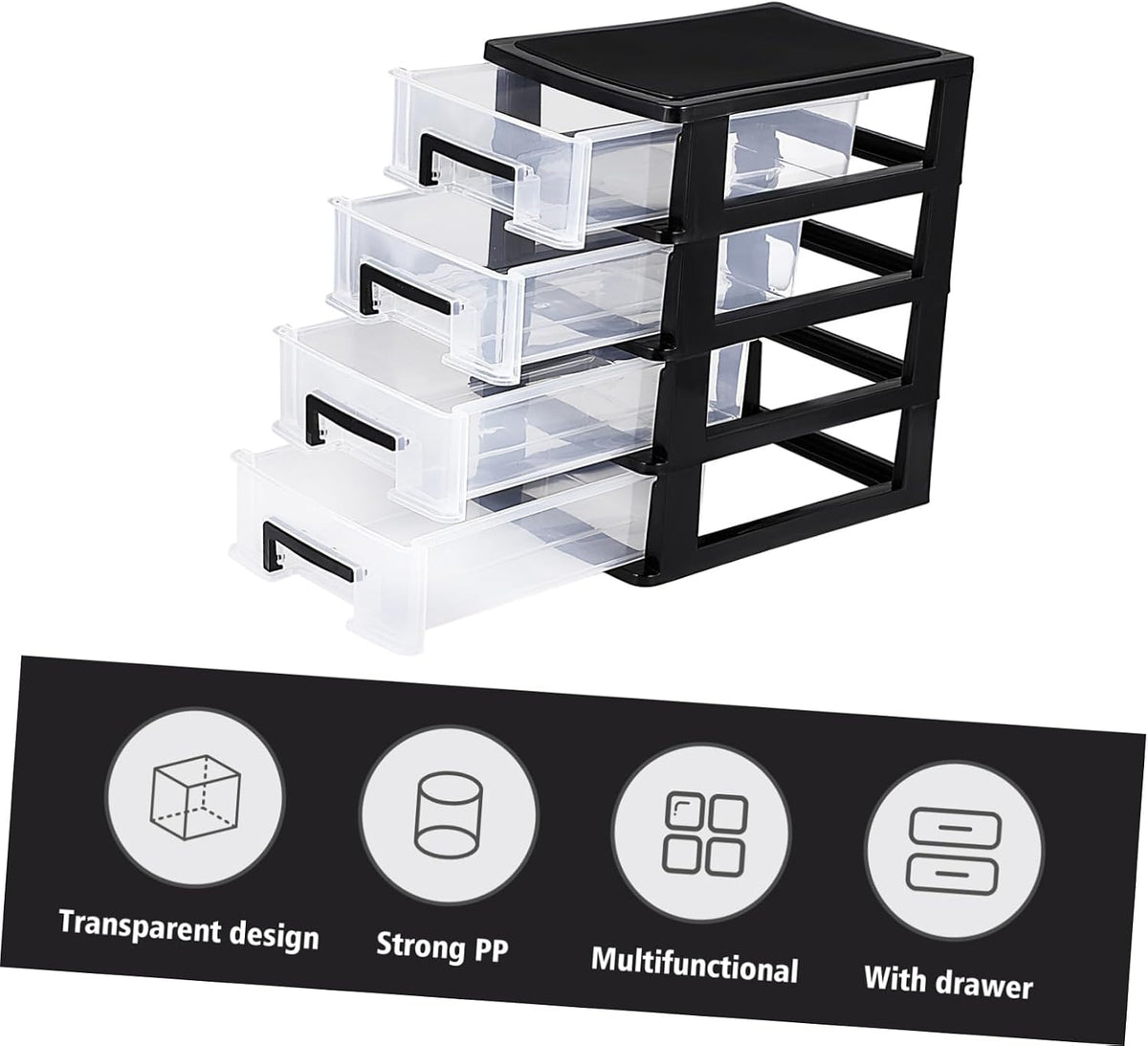 SEWACC 4 Layer Plastic Drawers, Desktop Organizer with Transparent Drawers
