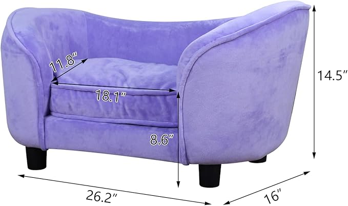 Getifun Pet Bed Sofa, Velvet Couch with Removeable Washable Cushion for Small Dog Cat (Purple)