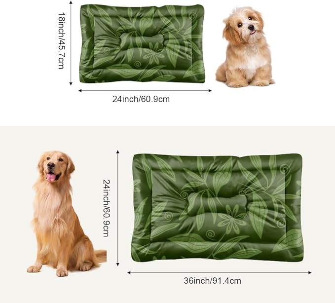 Dark Green Botanical Dog Beds & Furniture Outdoor Washable Dog Mat Machine Washable Crate Pads Bed Crate Non-Slip Bedding Outdoor Bed Patio Mat Pillows for Large Dogs Indoor 36X24 Inch