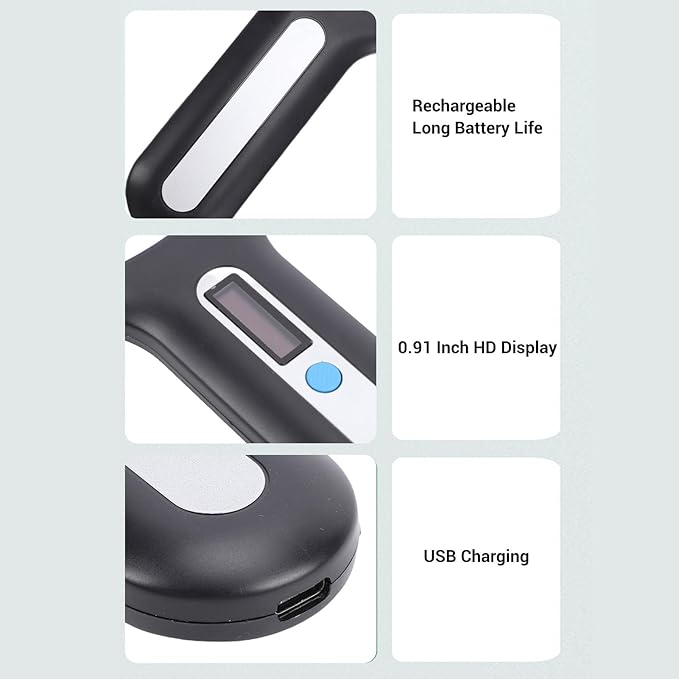 Pssopp Pet Microchip Scanner, Bluetooth Animal Tag Reader with 128 Data Storage and OLED Display for Dogs Cats Pigs Chickens Ducks Cattle Sheep (Black)