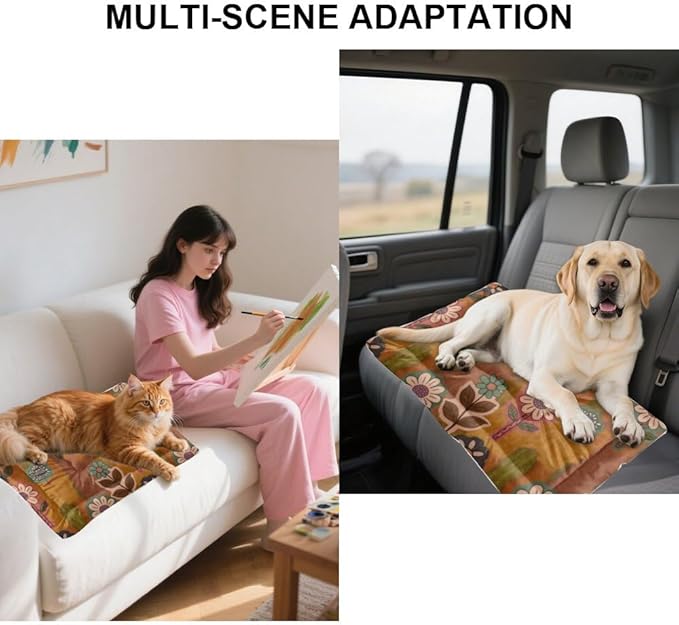 Vintage Floral Brown Dog Bed Furniture Washable Crate Mat Pet Padssoft Dog Crate Pads Washable Non-Slip Cushion for Cages Bed for Mat Pillow Dogs Indoor Outdoor 24X18 Inch