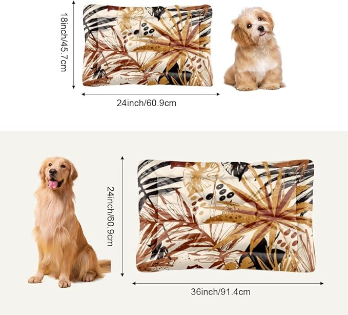 Modern Brown Tropical Leaves Dog Camping Bed Dog Travel Mat Pad Crate Bed Washable Non-Slip Medium for Crate Beds for Small Dogs Travel Mat Medium Size Beds Indoor Outdoor 36X24 Inch