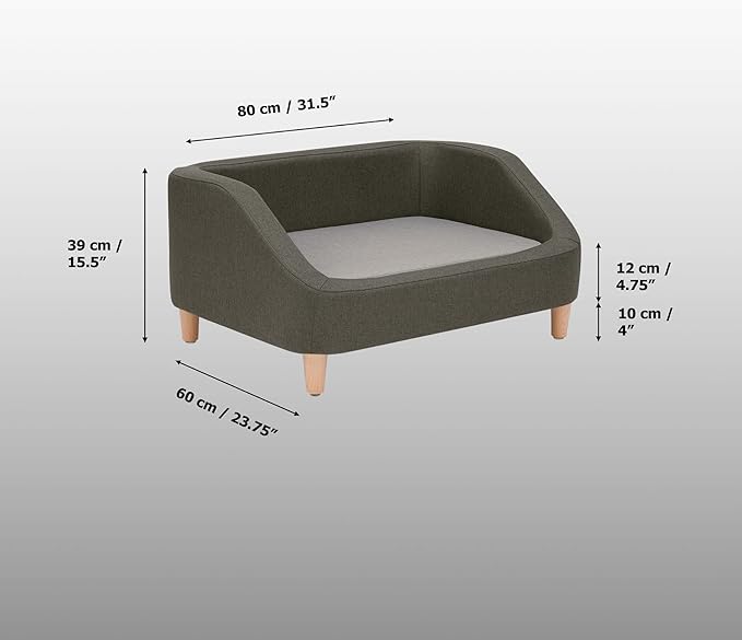 Teamson Pets Bennett 32 Inch Raised Heathered Linen Sofa Dog Daybed with Removable Cushion and Washable Cover for Cats & Small or Medium Dogs, Gray