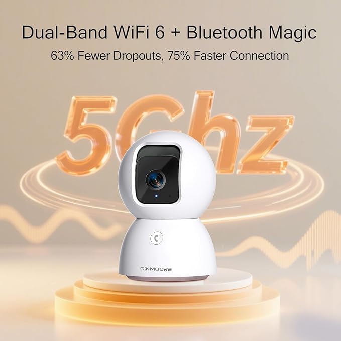 3K 5G Wi-Fi Security Camera Indoor, Backup Battery for Power Outage Protection, Free AI Tracking Facial ID, 5MP Pet/Dog Camera w/ Speaker & Phone App, PTZ Baby Monitor, 0-Glow Night Vision, 2-Way Talk