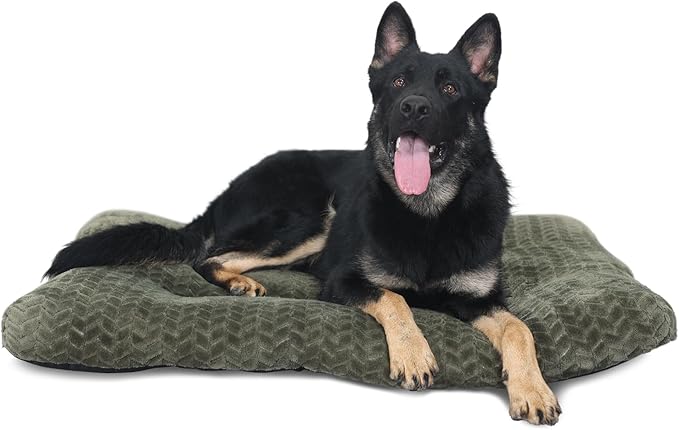 Large Dog Bed - 42 Inch Soft & Fluffy Crate Pads for Dogs Up to 90 lbs - Washable, Olive Green