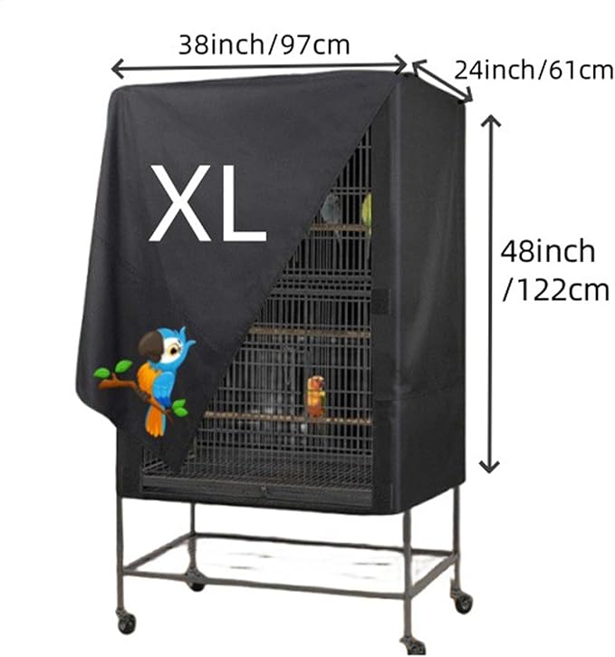 Bird Cage Cover, Large Bird Cage Covers for Night, Waterproof Parrot Cage Protector Covers, Good Night birdcages Covers for Parrot House, Black, 4 Sizes