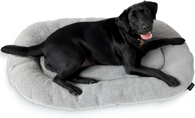 Washable Dog Bed for Medium Dogs, Reversible Plush & Oxford Medium Dog Bed for Crate, 3" Thick Cushion Kennel Mat, Machine Washable Non‑Slip Dog Bed, Fits 36 Inch Crates, Grey