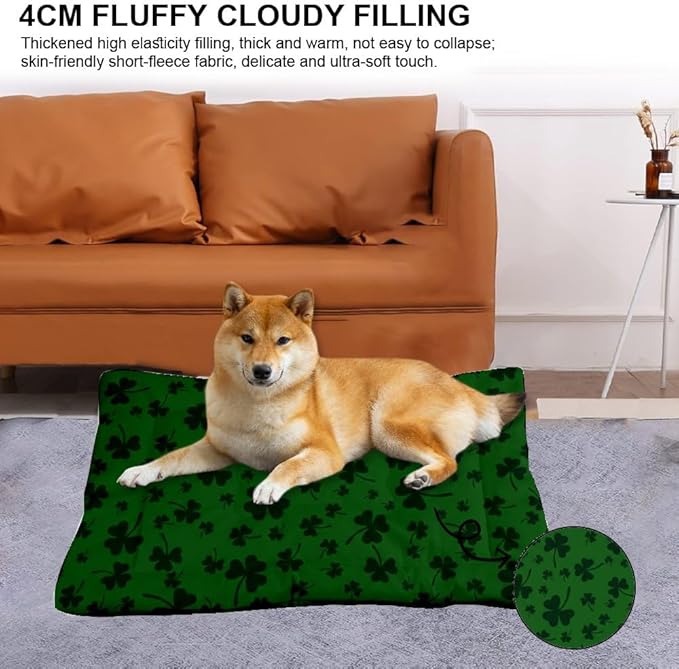 St Patricks Black Shamrock Dog Bed Mat Non Slip Bottom Easy Wash Dog Bed Cozy Soft Pet Cat Pad Pet Winter Supplies Printed Cat Mat Gift Soft 24× 18 Inch Indoor Outdoor