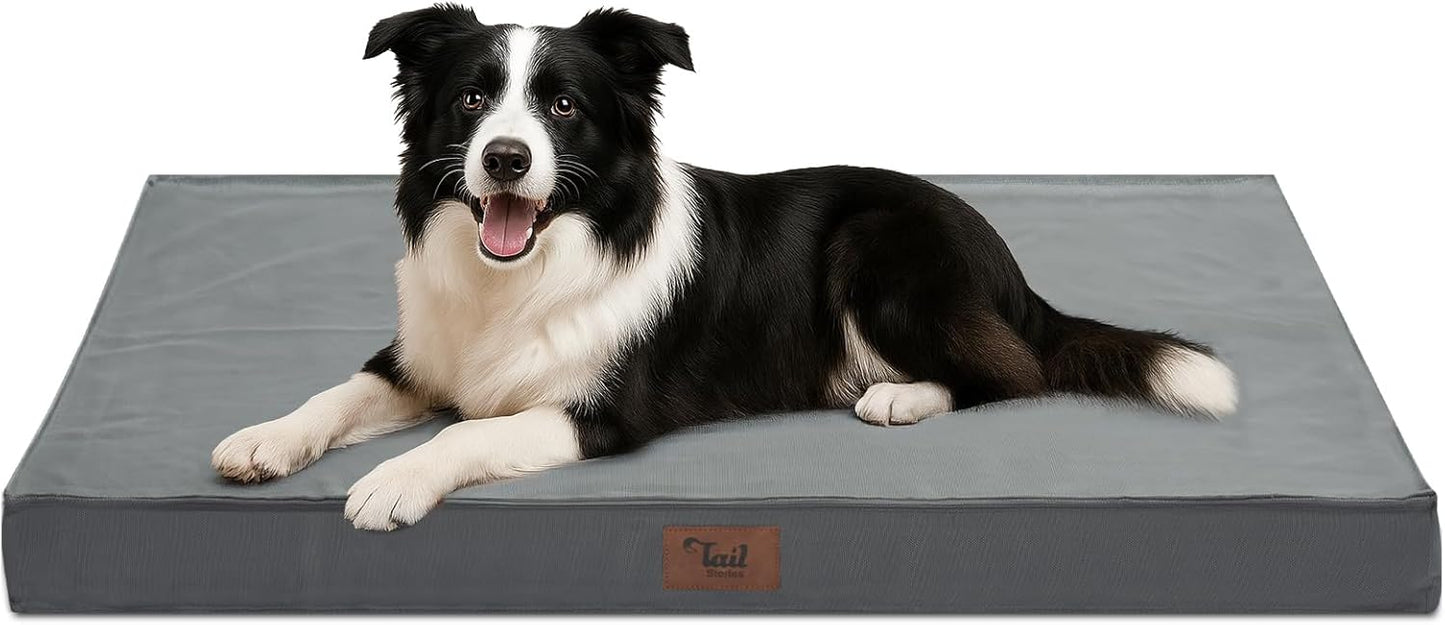 Outdoor Dog Bed for Medium Dogs, Waterproof Dog Crate Bed for Puppy Beds, Orthopedic Egg Crate Foam Pet Bed with Washable and Removable Oxford Cover, Grey