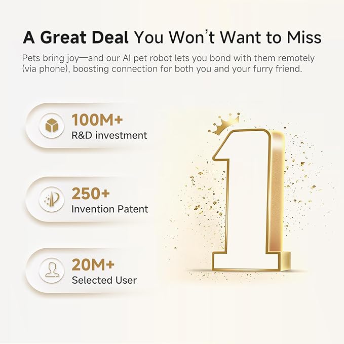 A3 AI Pet Companion Robot with 2K Camera – Smart Robot for Cats & Dogs, Auto Follow, Laser Toy, Night Vision, 2-Way Audio, AI Behavior Reports, Auto Recharge & App Sharing