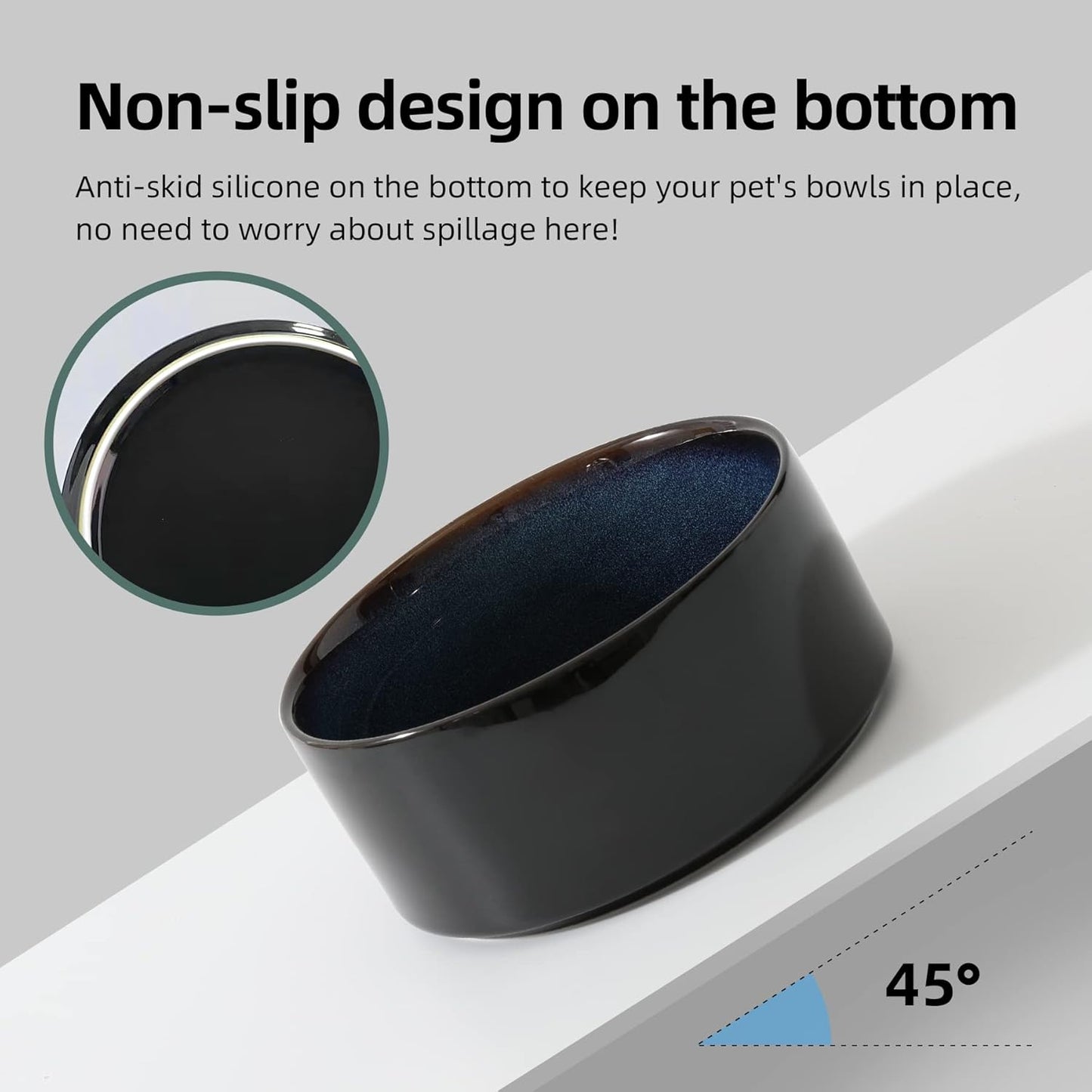 Ceramic 5.1inch Raised Double Bowls Set with Wooden Stand, Elevated Food & Water Bowls for Small Breed Dogs, Cats, Kitty, Weighted Dog Dishes, Pet Bowls(13.5oz, Starry Sky)