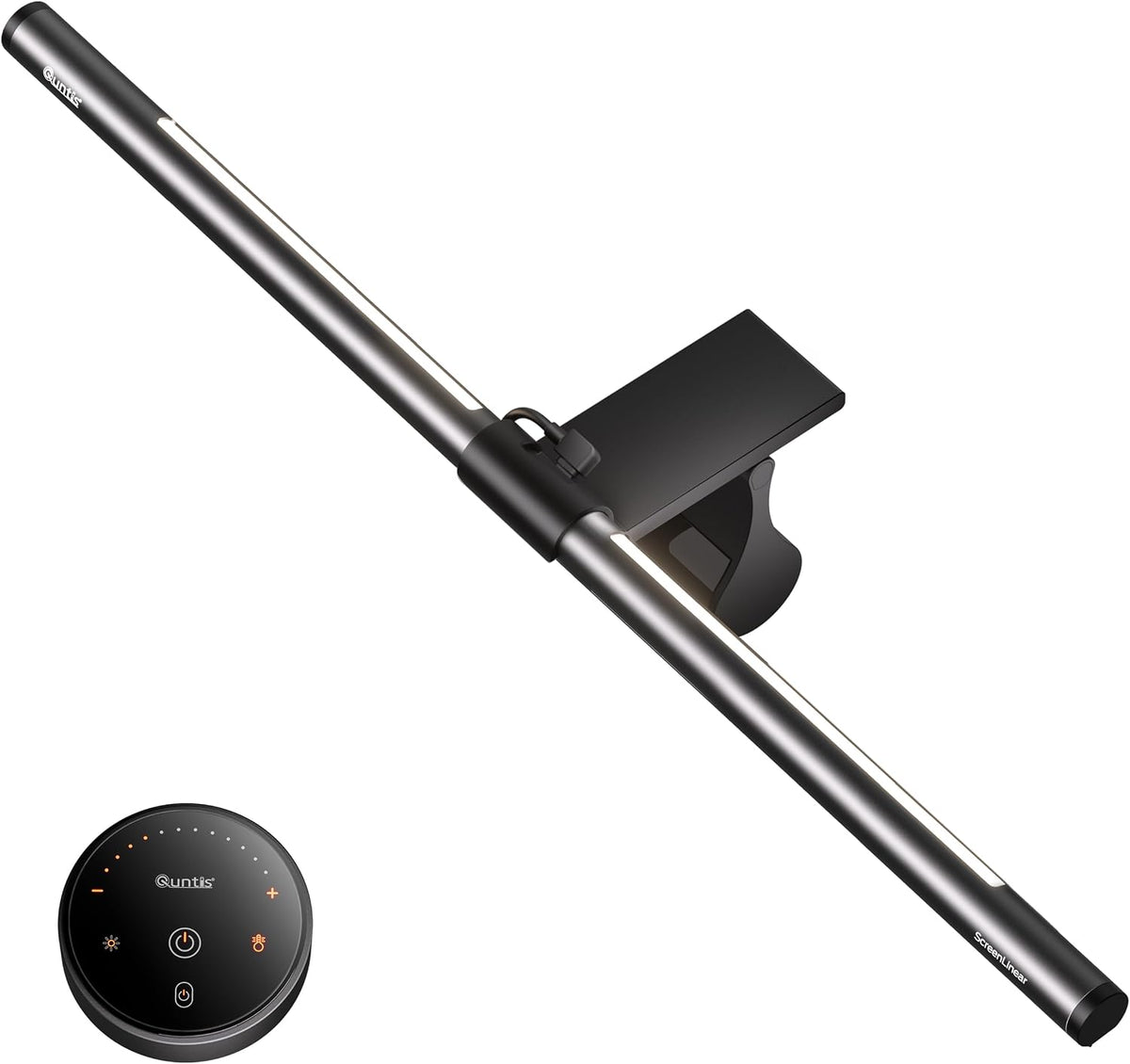 Quntis Monitor Light Bar with Remote, 20.1'' Dual Light Screen Light Bar, Sliding Weighted Clip Fit for All Screens, Adjustable Stepless Dimming, Eye Caring No Glare Gaming Work Desk Lamp, Gray