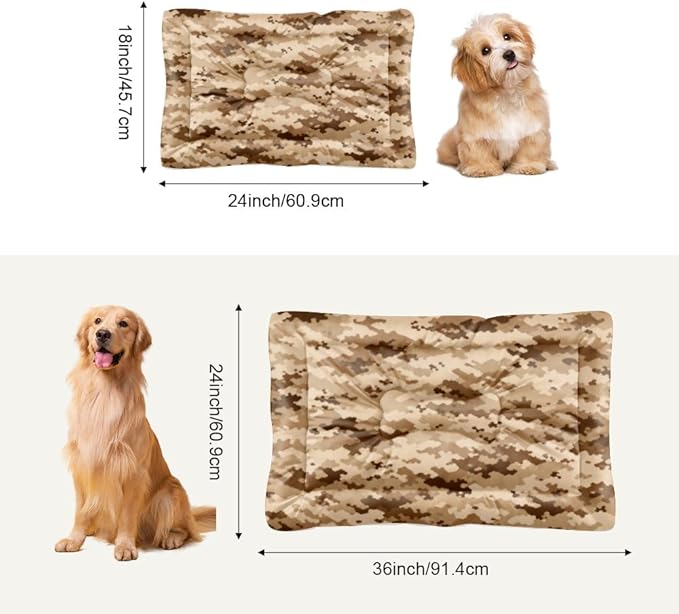 Desert Storm Brown Camo Cusion Dog Bed Furniture Dog Crate Mat Pet Padding Crate Beds for Medium Dogs Washable Non-Slip Pet Bed Rectangular Mat Kennel Pillow Indoor Outdoor 36X24 Inch