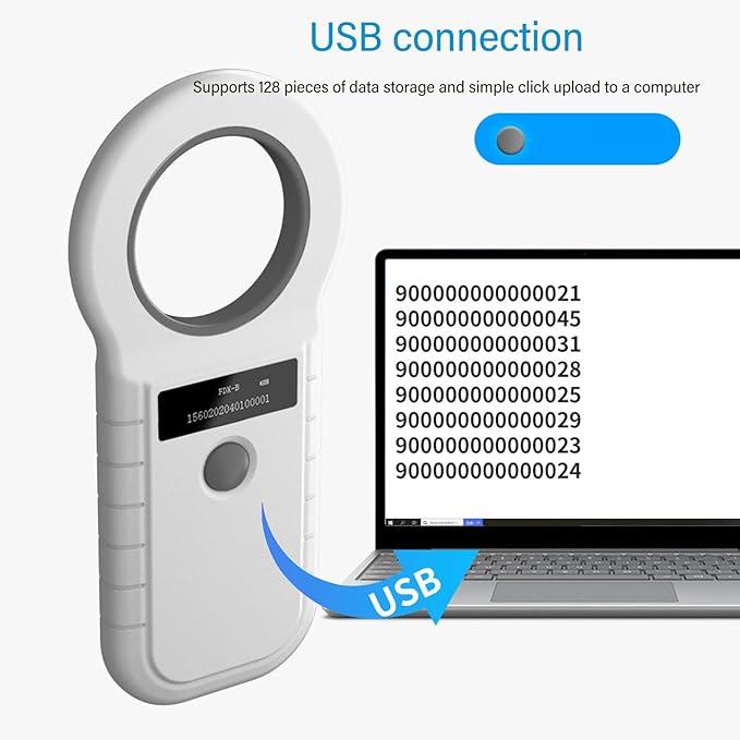 Pet Microchip Reader 134.2k Dual Frequency Portable Pet Chip Scanner Rechargeable Animal Tag Scanner for Pet Shops