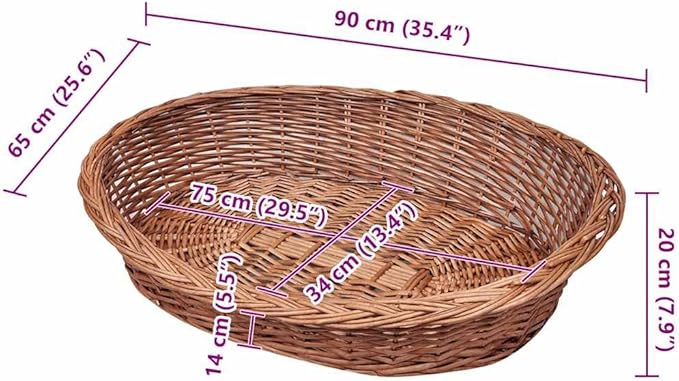 Oval Dog Basket for Small Medium Pets, Lightweight Synthetic Wicker Pet Bed for Indoor and Outdoor Use, Breathable Rustic Brown Pet Sleeping Lounger, 35.4 x 25.2 x 7.9 Inches