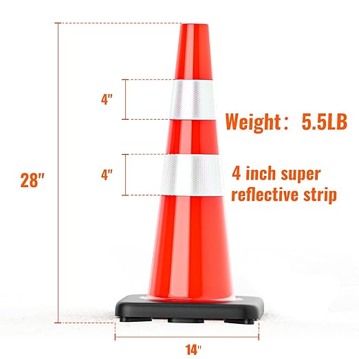 Traffic Cones 28 inch Orange 12 Pack Heavy Duty Safety Cones with Reflective Collars Fit Parking Lot,Driveway Road Traffic Control Construction Cones